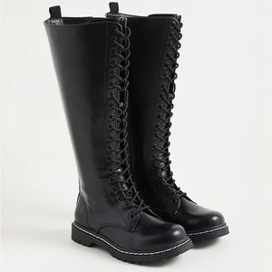 TORRID COMBAT KNEE BOOT - FAUX LEATHER BLACK (WW)